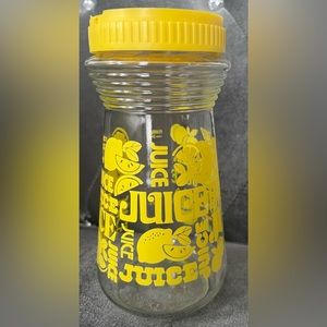 Vintage Glass 
 Carafe Lemons Yellow Flip Jar Top Lid 70s